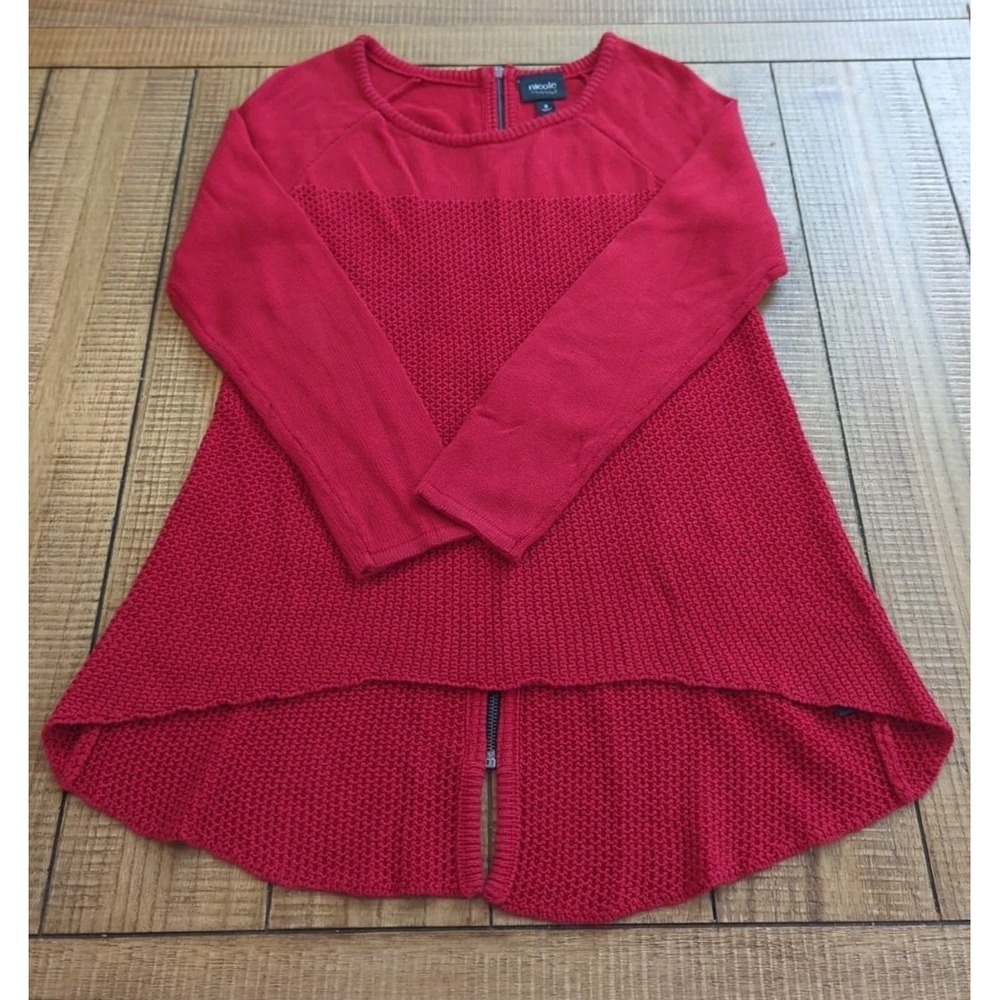 C5 Nicole Miller Womens Red Back Zip Tunic Sweater Size M Valentines Work Casual